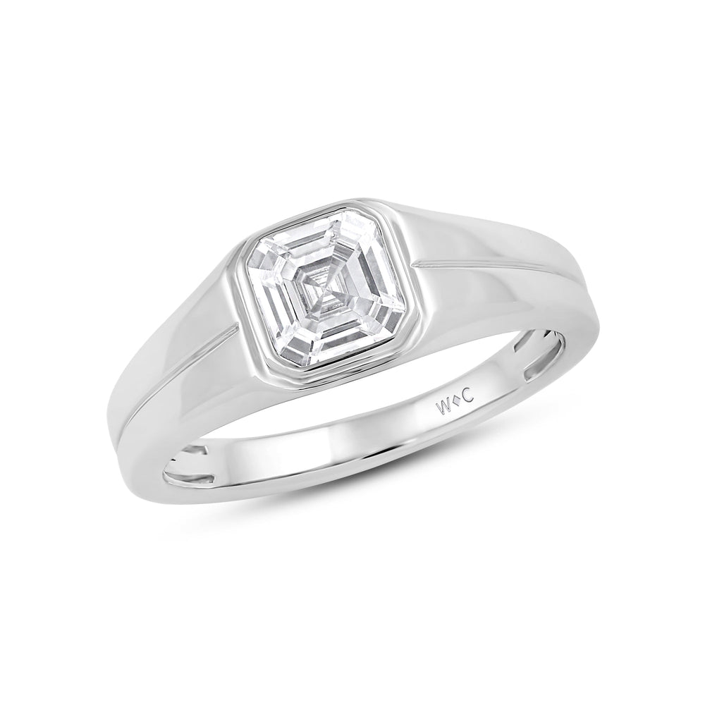 Classic Bevel Edged Mens Engagement Ring with 14KT White Gold / Lab / 1 1/2 Cut Diamond in 14KT White Gold / Lab / 1 1/2 view 3
