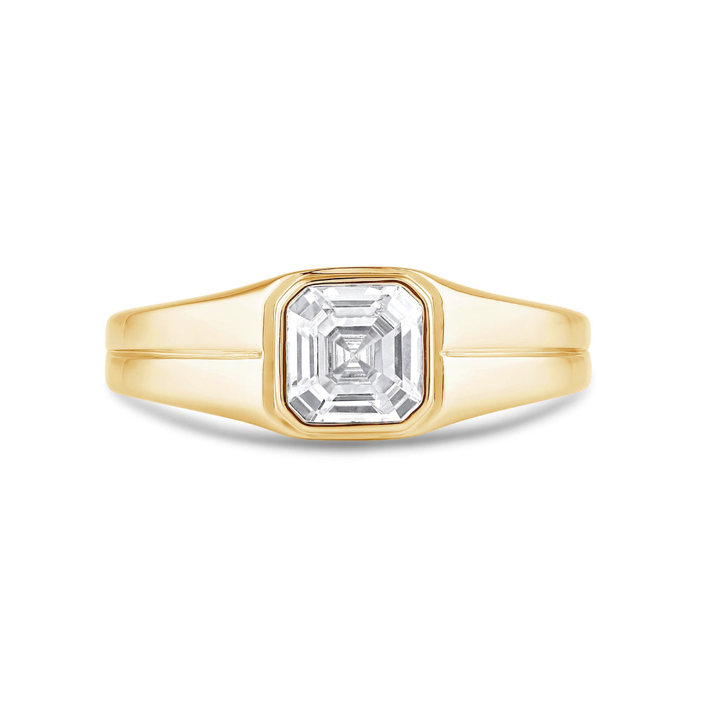 Classic Bevel Edged Mens Engagement Ring with 14KT Yellow Gold / Lab / 1 1/2 Cut Diamond in 14KT Yellow Gold / Lab / 1 1/2 view 1
