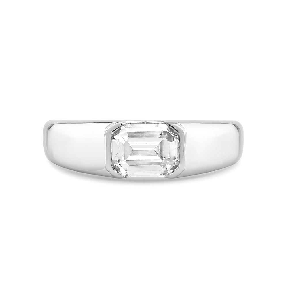 Half Bezel Bevel Edged Mens Engagement Ring with 14KT White Gold / Lab / 1 1/2 Cut Diamond in 14KT White Gold / Lab / 1 1/2 view 1
