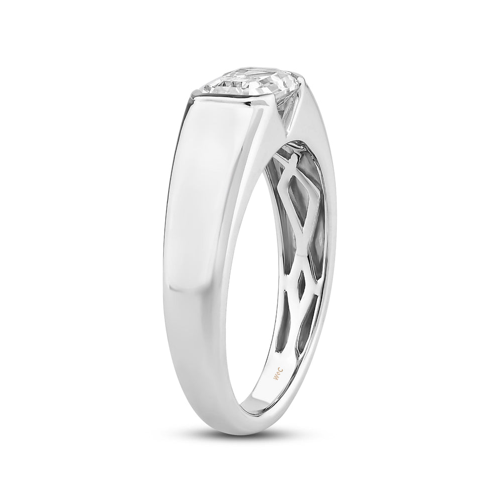 Half Bezel Bevel Edged Mens Engagement Ring with 14KT White Gold / Lab / 1 1/2 Cut Diamond in 14KT White Gold / Lab / 1 1/2 view 4
