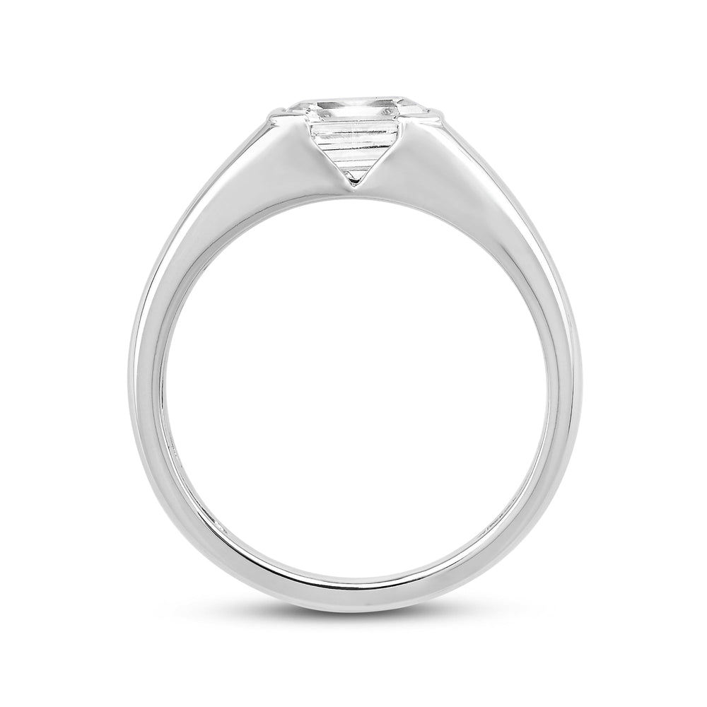 Half Bezel Bevel Edged Mens Engagement Ring with 14KT White Gold / Lab / 1 1/2 Cut Diamond in 14KT White Gold / Lab / 1 1/2 view 2

