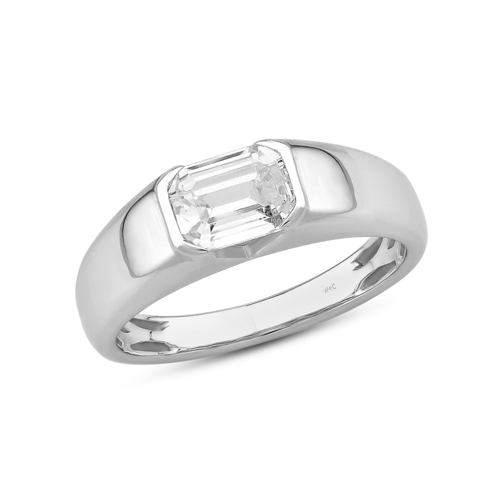 Half Bezel Bevel Edged Mens Engagement Ring with 14KT White Gold / Lab / 1 1/2 Cut Diamond in 14KT White Gold / Lab / 1 1/2 view 3
