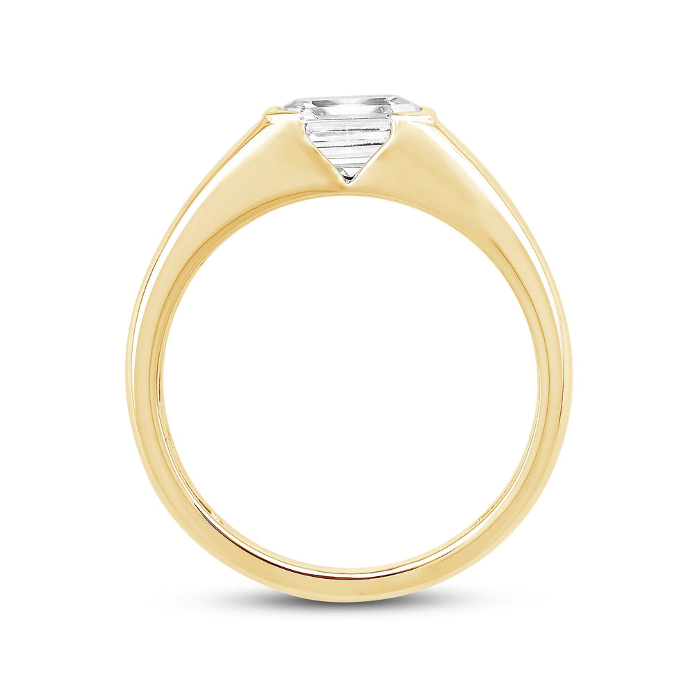 Half Bezel Bevel Edged Mens Engagement Ring with 14KT Yellow Gold / Lab / 1 1/2 Cut Diamond in 14KT Yellow Gold / Lab / 1 1/2 view 2
