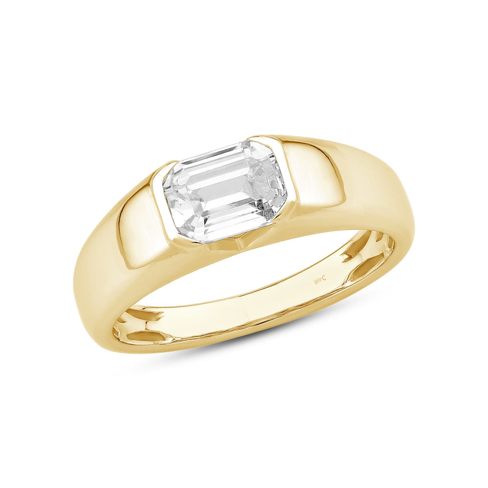 Half Bezel Bevel Edged Mens Engagement Ring with 14KT Yellow Gold / Lab / 1 1/2 Cut Diamond in 14KT Yellow Gold / Lab / 1 1/2 view 3
