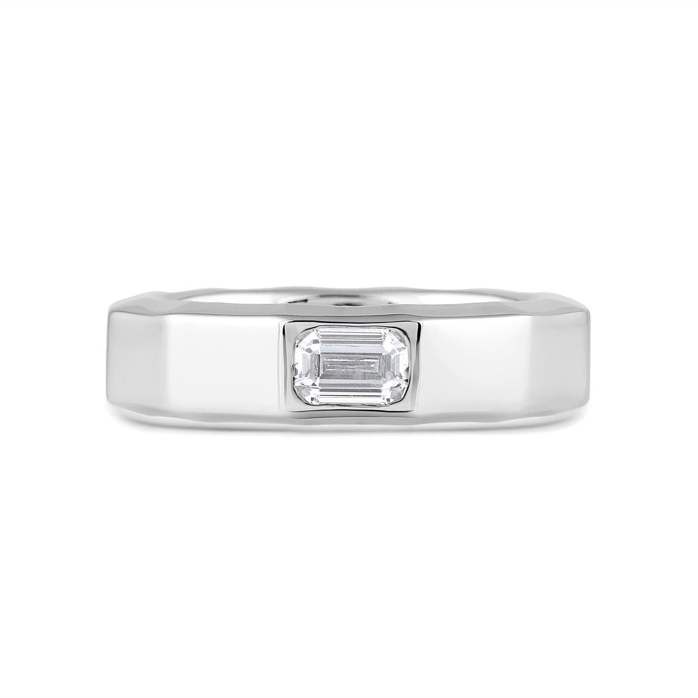Faceted Bezel Men's Engagement Ring with 14KT White Gold / Lab / 1 1/2 Cut Diamond in 14KT White Gold / Lab / 1 1/2 view 1
