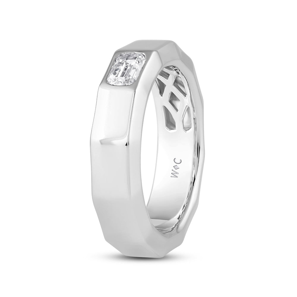 Faceted Bezel Men's Engagement Ring with 14KT White Gold / Lab / 1 1/2 Cut Diamond in 14KT White Gold / Lab / 1 1/2 view 4
