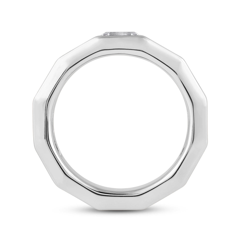 Faceted Bezel Men's Engagement Ring with 14KT White Gold / Lab / 1 1/2 Cut Diamond in 14KT White Gold / Lab / 1 1/2 view 2
