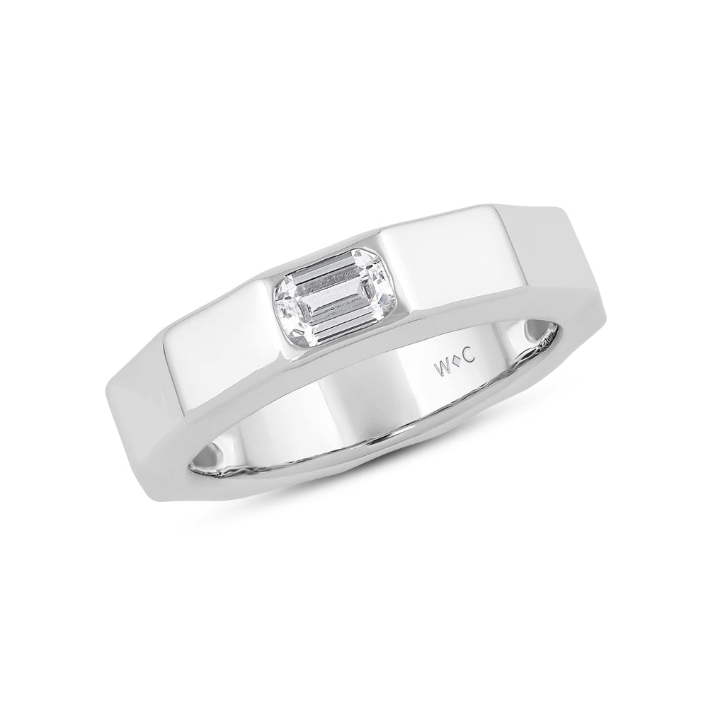 Faceted Bezel Men's Engagement Ring with 14KT White Gold / Lab / 1 1/2 Cut Diamond in 14KT White Gold / Lab / 1 1/2 view 3
