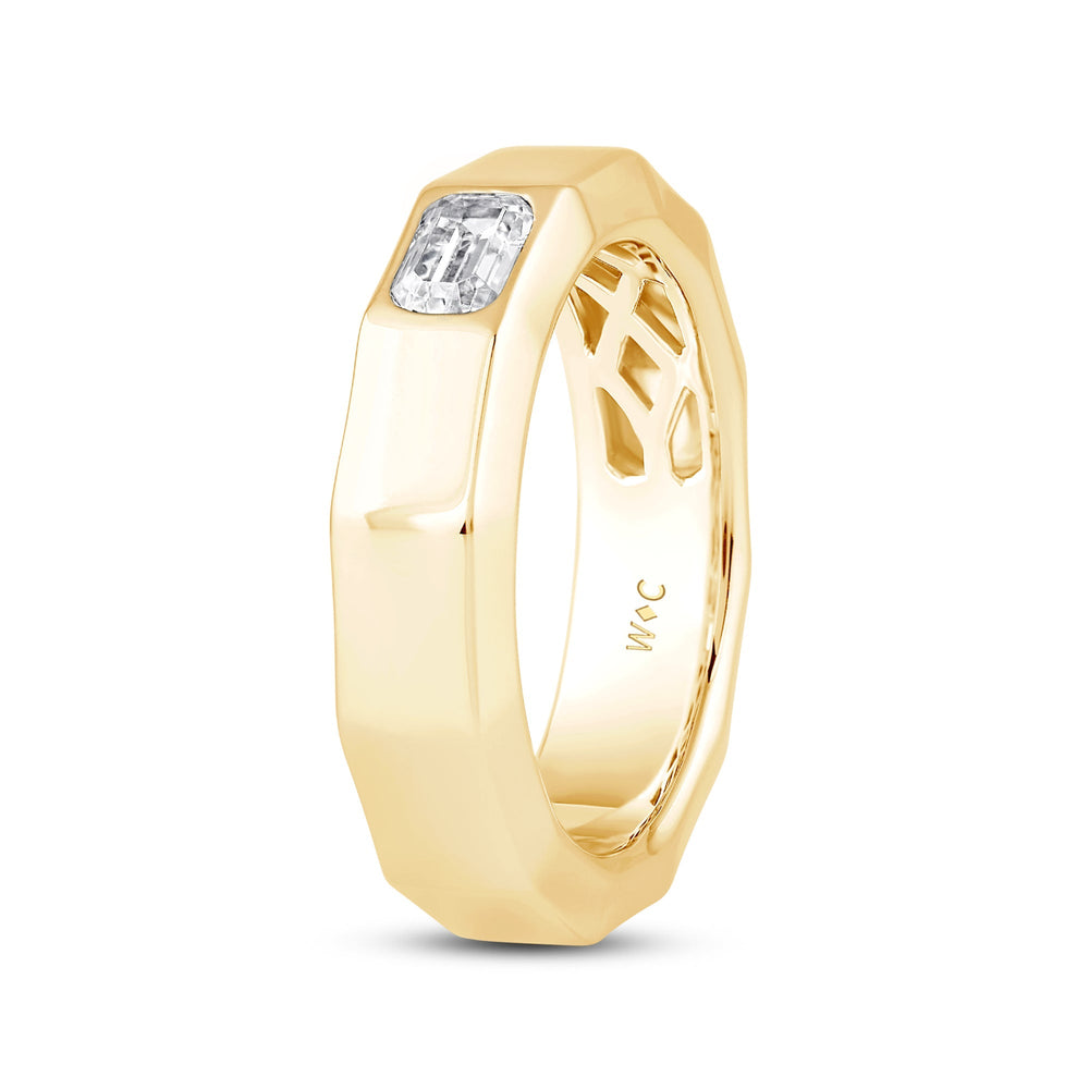 Faceted Bezel Men's Engagement Ring with 14KT Yellow Gold / Lab / 1 1/2 Cut Diamond in 14KT Yellow Gold / Lab / 1 1/2 view 4
