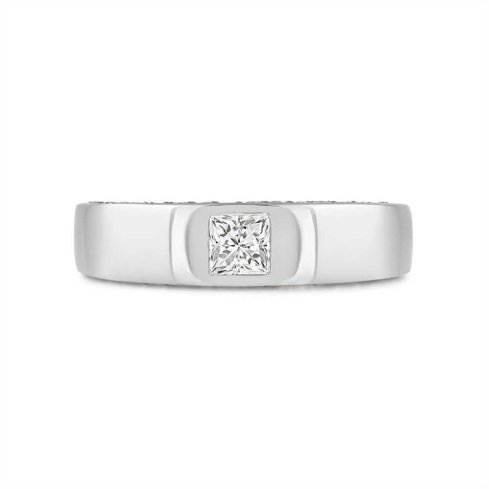 Classic Bezel Front Studded Mens' Engagement Ring with 14KT White Gold / Lab / 1 5/8 Cut Diamond in 14KT White Gold / Lab / 1 5/8 view 1
