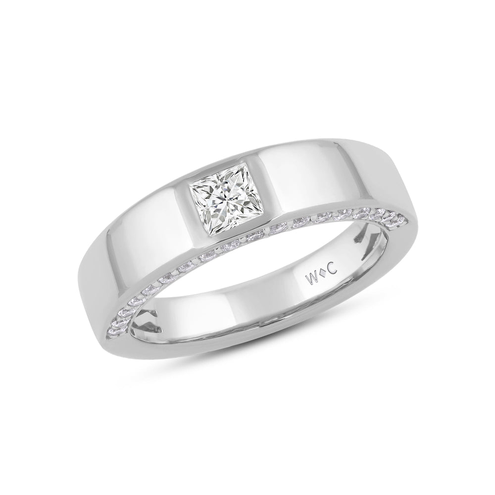 Classic Bezel Front Studded Mens' Engagement Ring with 14KT White Gold / Lab / 1 5/8 Cut Diamond in 14KT White Gold / Lab / 1 5/8 view 3
