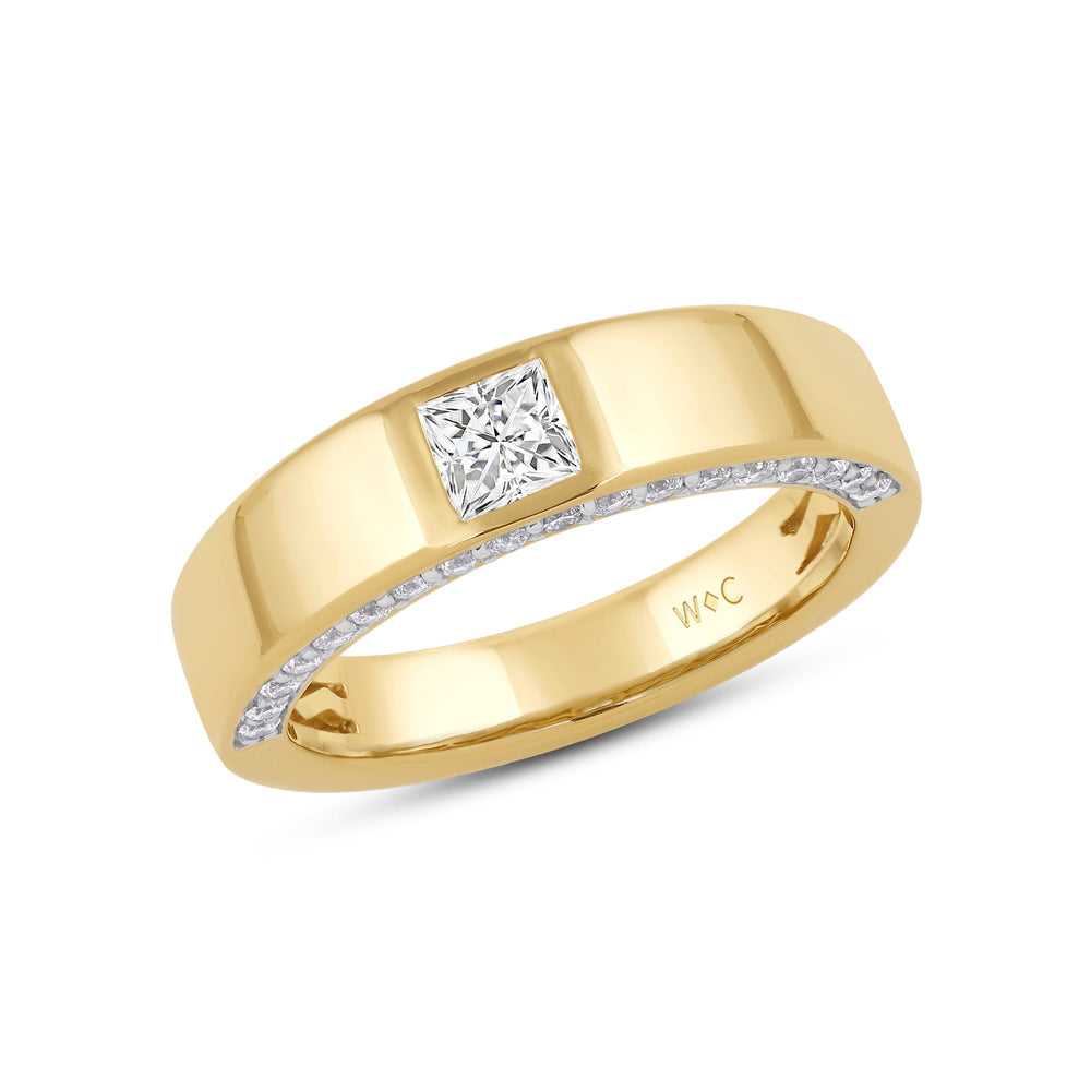 Classic Bezel Front Studded Mens' Engagement Ring with 14KT Yellow Gold / Lab / 1 5/8 Cut Diamond in 14KT Yellow Gold / Lab / 1 5/8 view 3
