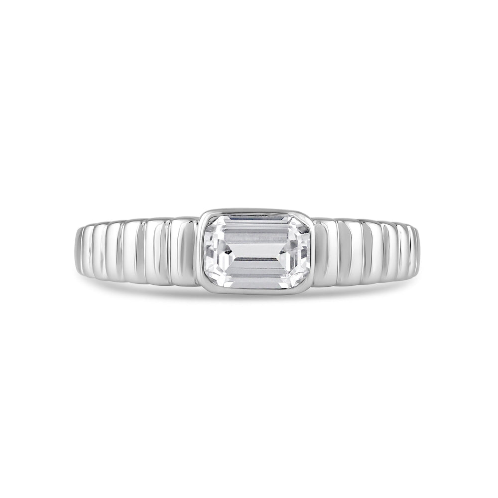 Ribbed Shank Bezel Mens Engagement Ring with 14KT White Gold / Lab / 1 1/2 Cut Diamond in 14KT White Gold / Lab / 1 1/2 view 1
