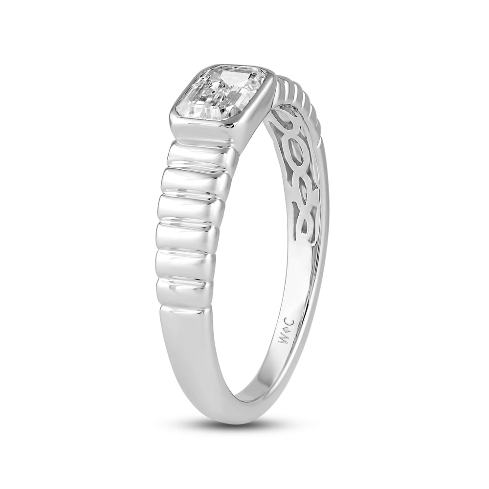 Ribbed Shank Bezel Mens Engagement Ring with 14KT White Gold / Lab / 1 1/2 Cut Diamond in 14KT White Gold / Lab / 1 1/2 view 4
