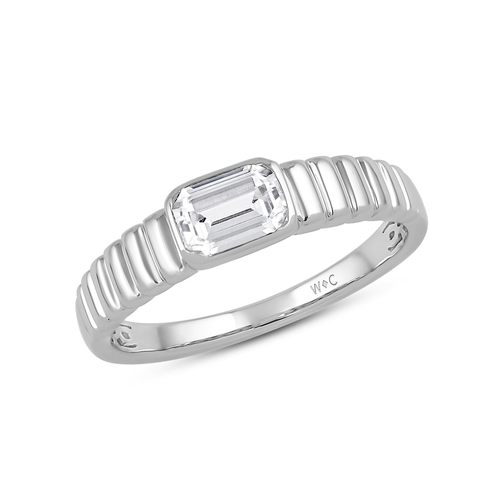 Ribbed Shank Bezel Mens Engagement Ring with 14KT White Gold / Lab / 1 1/2 Cut Diamond in 14KT White Gold / Lab / 1 1/2 view 3
