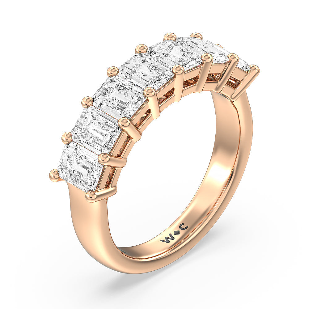 Seven Stone Emerald Cut Diamond Ring (G/H SI+) with 18KT Rose Gold / Natural / 3 Cut Diamond in 14KT Rose Gold / Natural / 3 view 3
