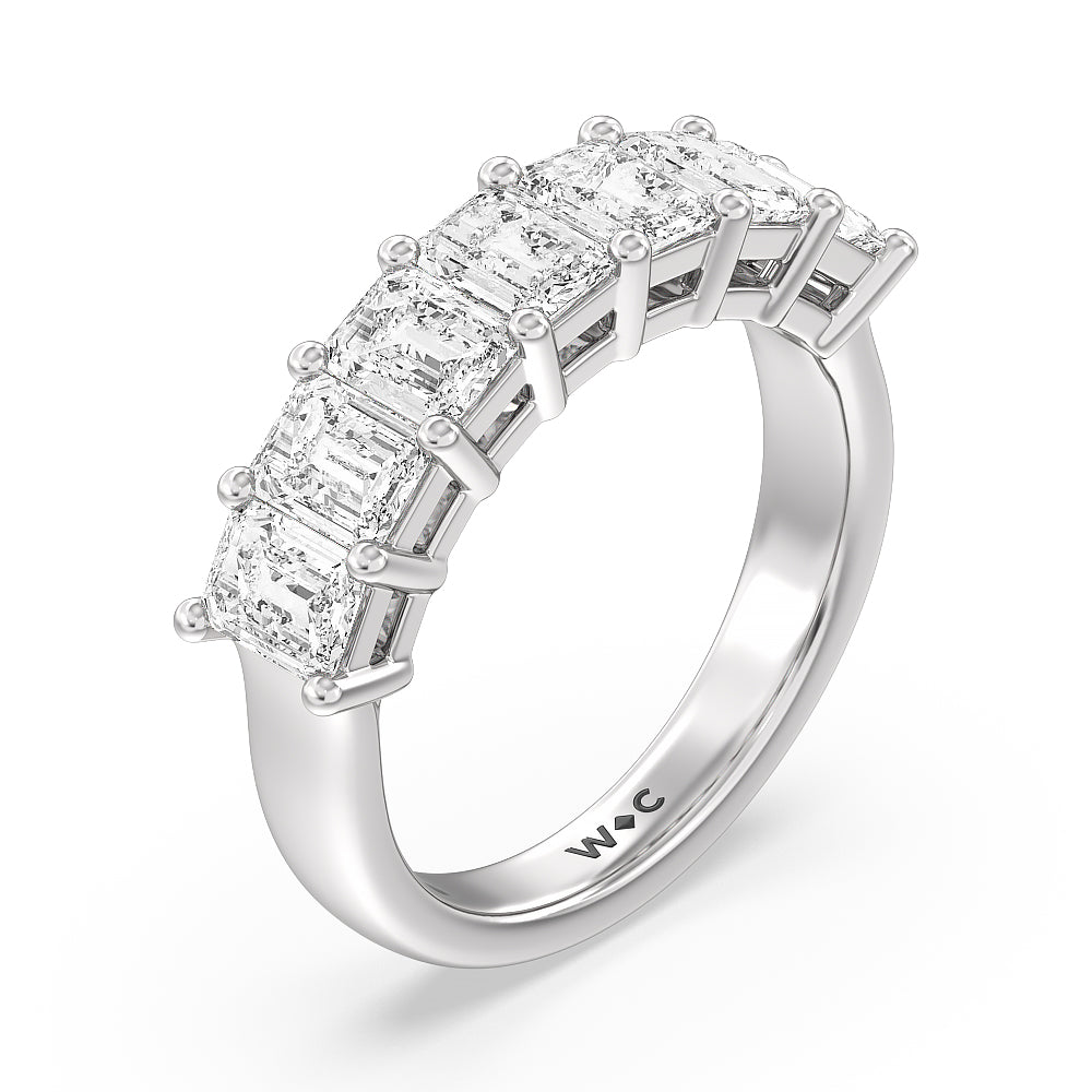 Seven Stone Emerald Cut Diamond Ring (G/H SI+) with Platinum / Natural / 3 Cut Diamond in 14KT Platinum / Natural / 3 view 3
