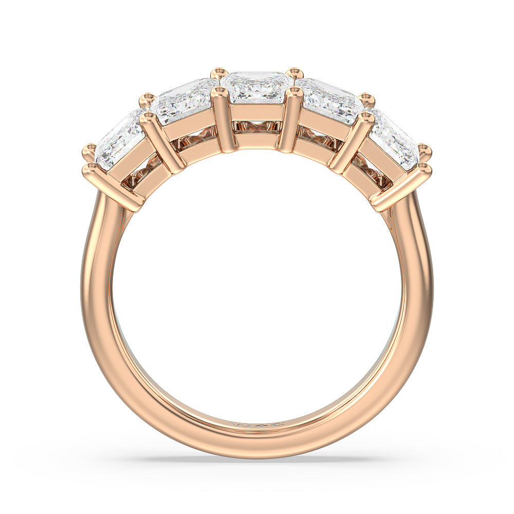 Five Stone Emerald Cut Diamond Ring (G/H SI+) with 18KT Rose Gold / Natural / 4 Cut Diamond in 14KT Rose Gold / Natural / 4 view 3
