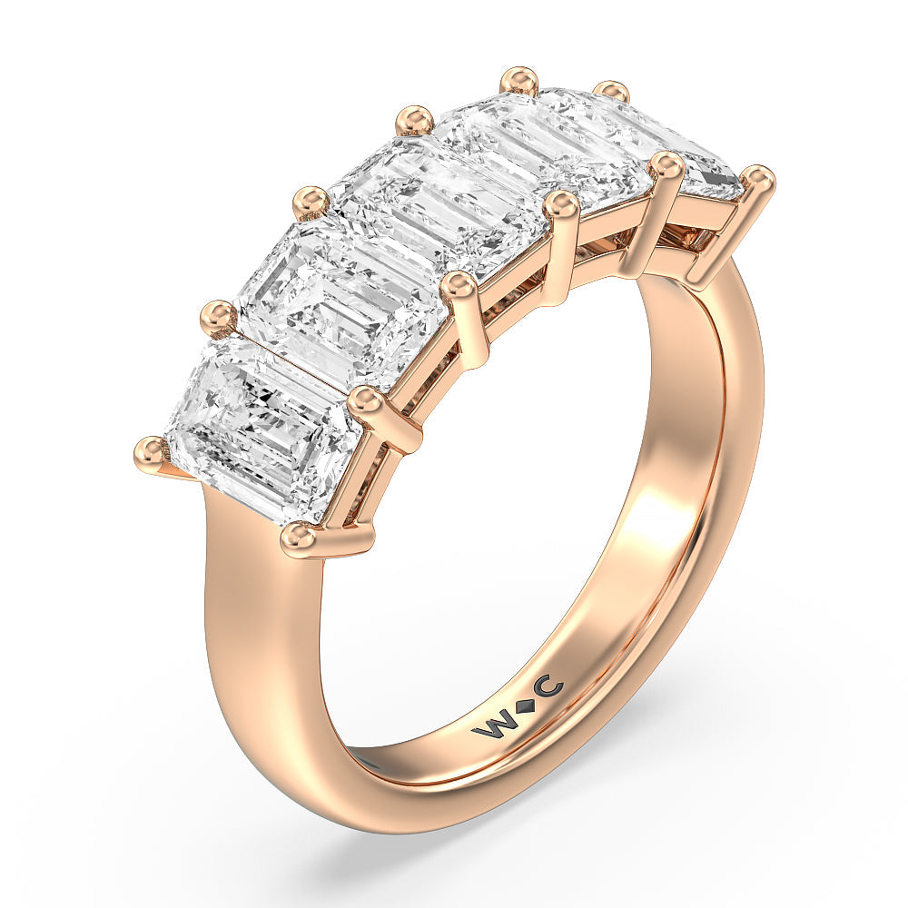 Five Stone Emerald Cut Diamond Ring (G/H SI+) with 18KT Rose Gold / Natural / 4 Cut Diamond in 14KT Rose Gold / Natural / 4 view 2
