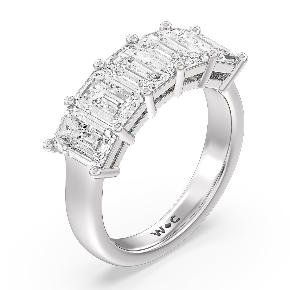 Five Stone Emerald Cut Diamond Ring (G/H SI+) with Platinum / Natural / 4 Cut Diamond in 14KT Platinum / Natural / 4 view 2
