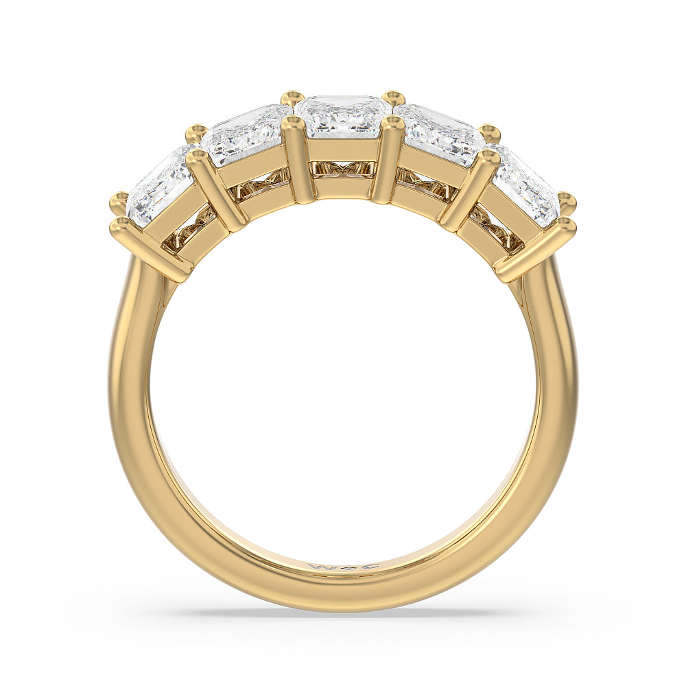 Five Stone Emerald Cut Diamond Ring (G/H SI+) with 18KT Yellow Gold / Natural / 4 Cut Diamond in 14KT Yellow Gold / Natural / 4 view 3
