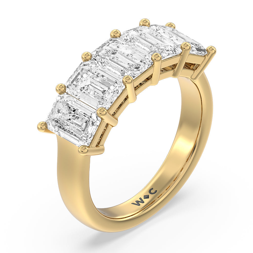 Five Stone Emerald Cut Diamond Ring (G/H SI+) with 18KT Yellow Gold / Natural / 4 Cut Diamond in 14KT Yellow Gold / Natural / 4 view 2
