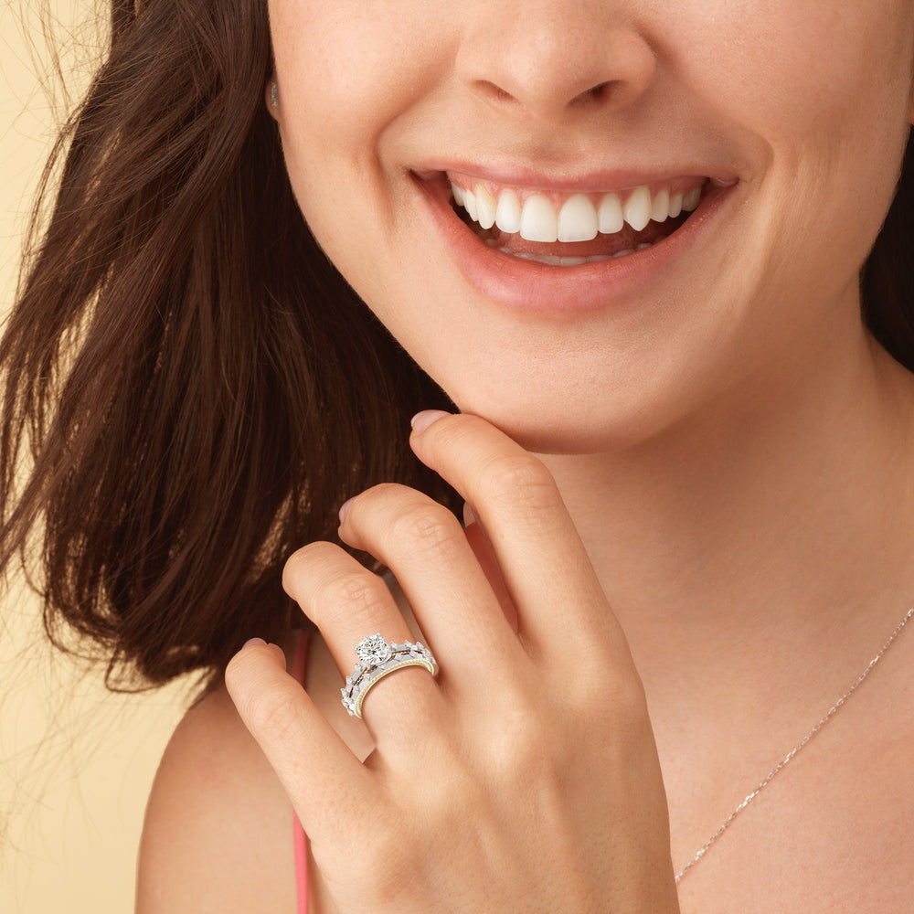 Model Wearing Celestia Princess Studded Cathedral Diamond Wedding Band view
