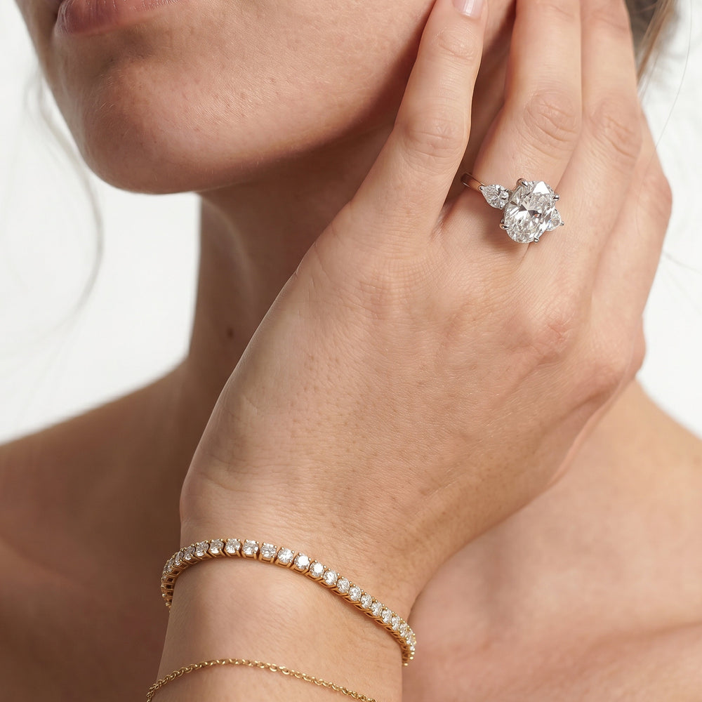Oval Cut Elegance Pear Side Stone Engagement Ring with Lab Grown Diamond in 14KT White & Yellow Gold view 3
