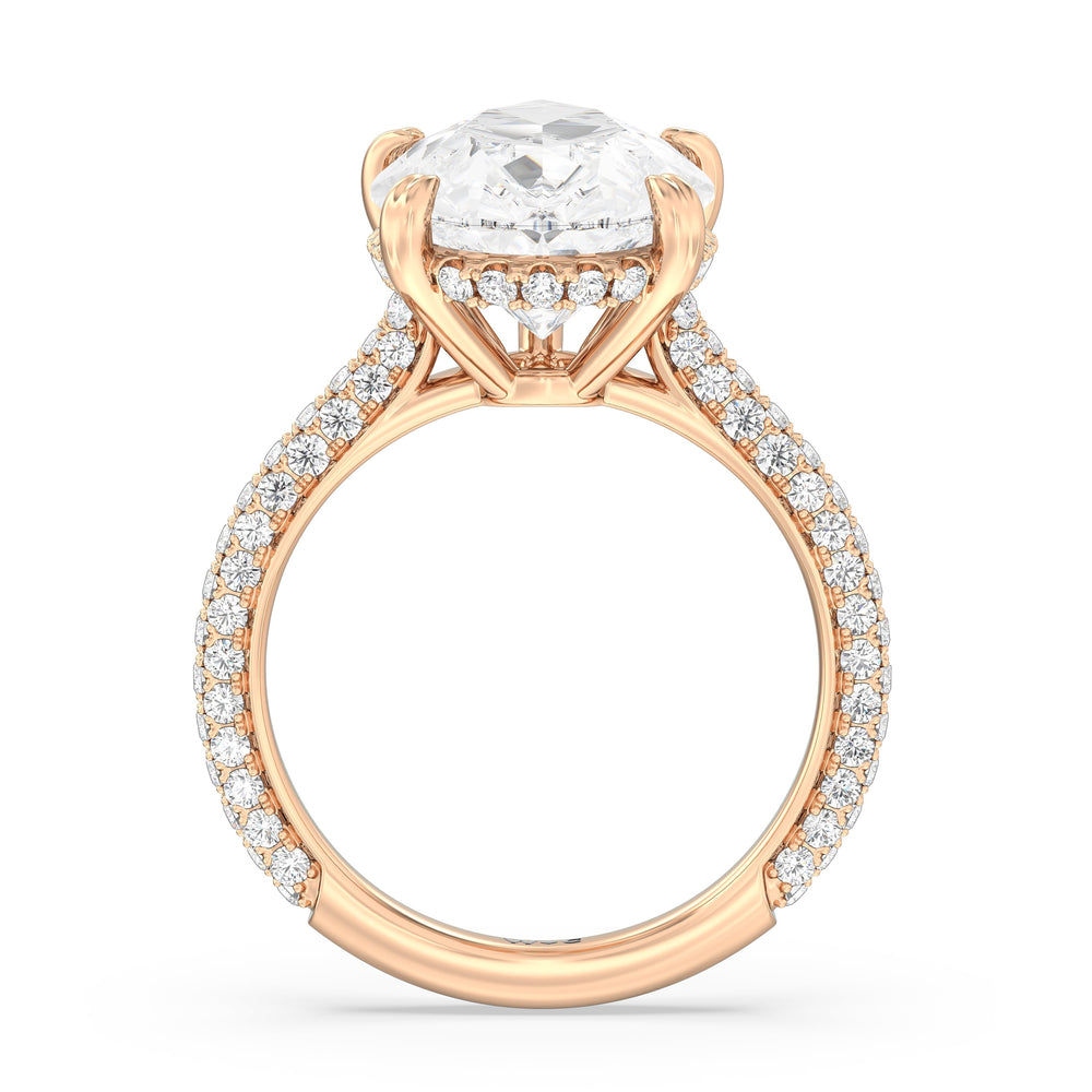 Elegance Diamond Studded Gallery Hidden Halo Engagement Ring with Pear Cut Diamond in 14KT Rose Gold view 3

