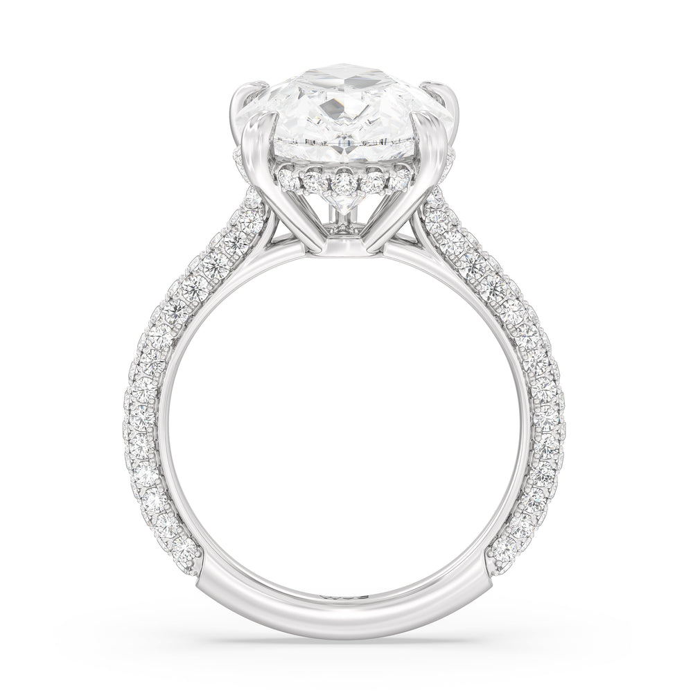 Elegance Diamond Studded Gallery Hidden Halo Engagement Ring with Pear Cut Diamond in 14KT Platinum view 3
