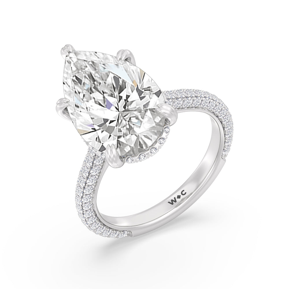 Elegance Diamond Studded Gallery Hidden Halo Engagement Ring with Pear Cut Diamond in 14KT Platinum view 4
