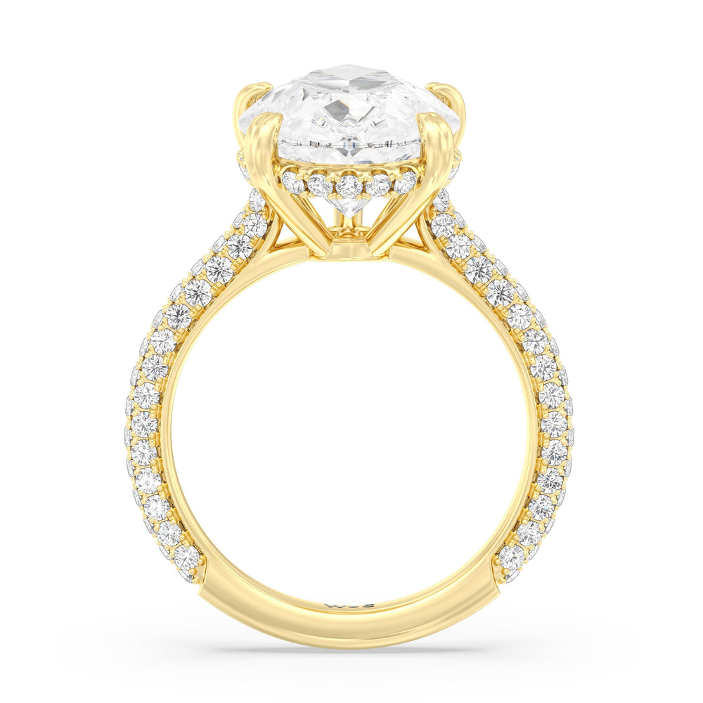 Elegance Diamond Studded Gallery Hidden Halo Engagement Ring with Pear Cut Diamond in 14KT Yellow Gold view 3
