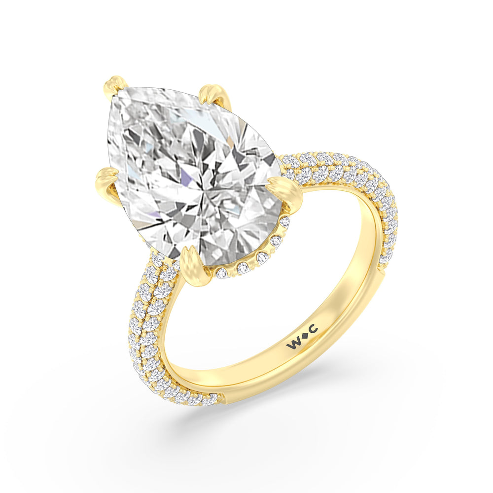 Elegance Diamond Studded Gallery Hidden Halo Engagement Ring with Pear Cut Diamond in 14KT Yellow Gold view 4
