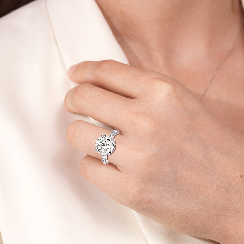 Elegance Double Hidden Halo Engagement Ring with Round Cut Diamond in 14KT Platinum view 2
