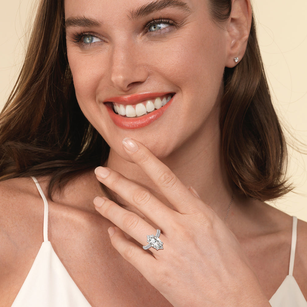 Elegance Hidden Halo Cross Bridge Basket Engagement Ring with Round Cut Diamond in 14KT Platinum view 3
