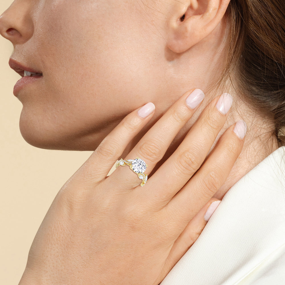 Rustic Vine Split Shank Engagement Ring with Emerald Cut Diamond in 14KT Rose Gold view 2
