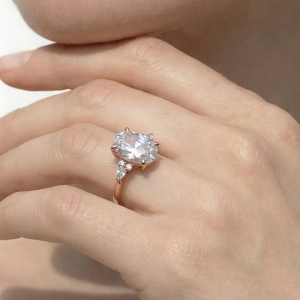 Fine Trio Cluster Engagement Ring with Round Cut Diamond in 14KT Yellow Gold view 2
