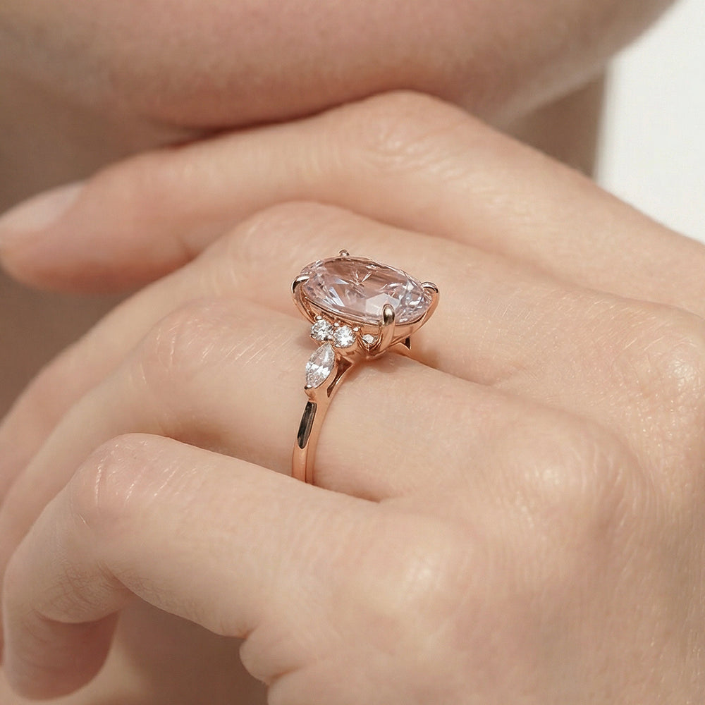 Fine Trio Cluster Engagement Ring with Cushion Cut Diamond in 14KT Yellow Gold view 3
