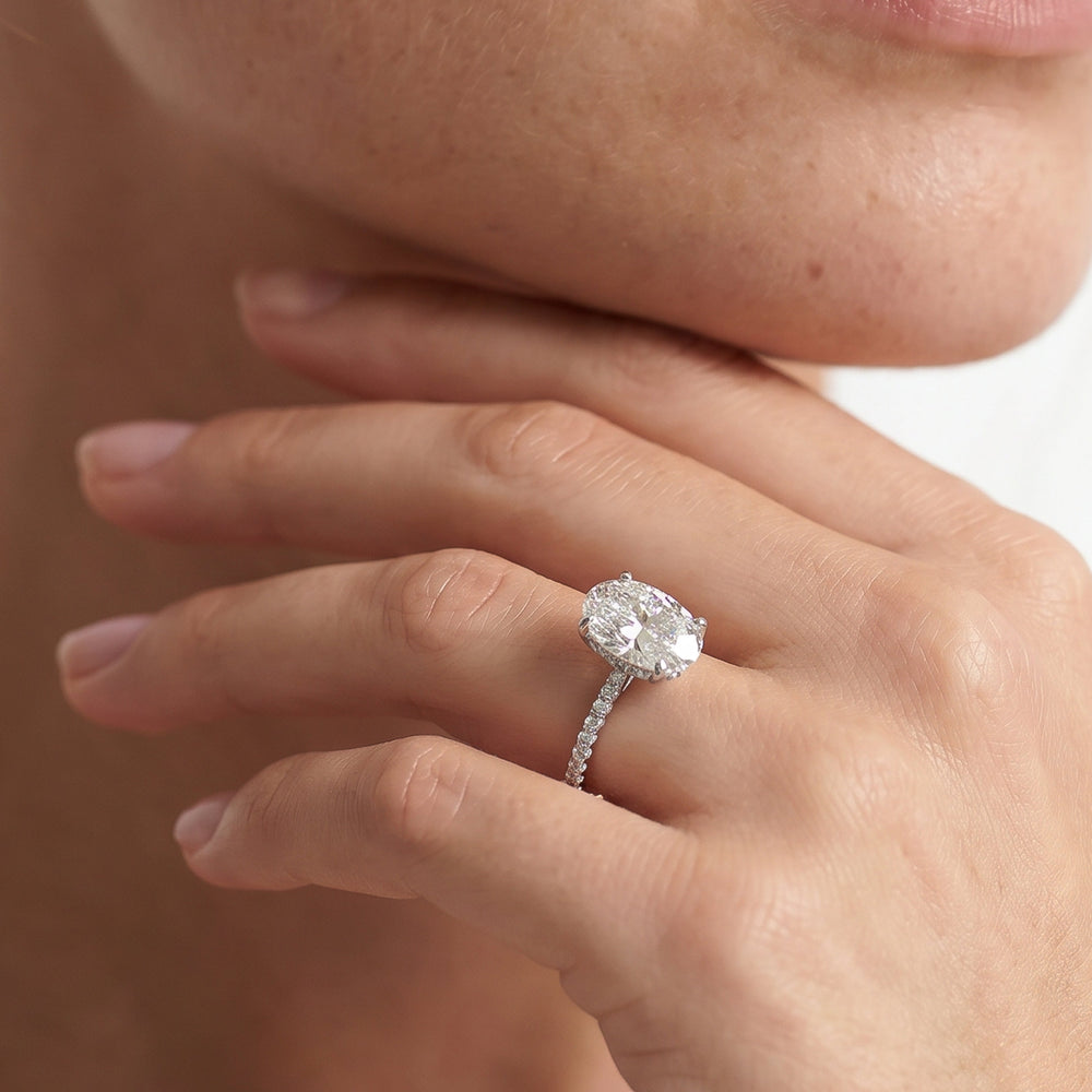 Fine Vela Classic Pave Diamond Engagement Ring with Radiant Cut Diamond in 14KT Platinum view 2
