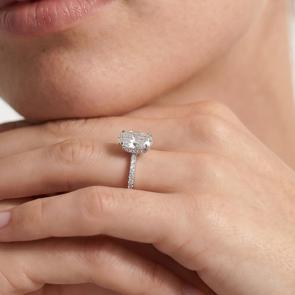 Fine Vela Classic Pave Diamond Engagement Ring with Princess Cut Diamond in 14KT Rose Gold view 3
