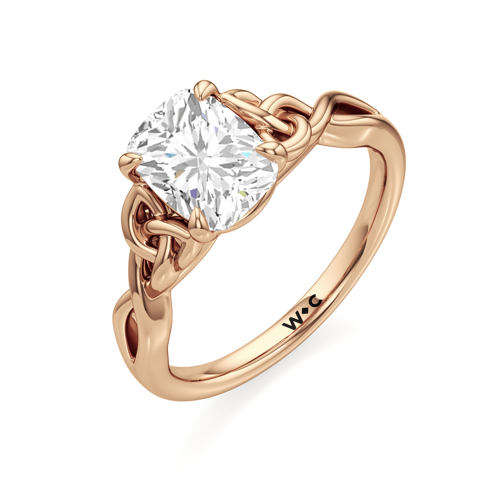 Fine Vintage Celtic Entwined Trinity Knot Engagement Ring with Elongated Cushion Cut Diamond in 14KT Rose Gold view 3
