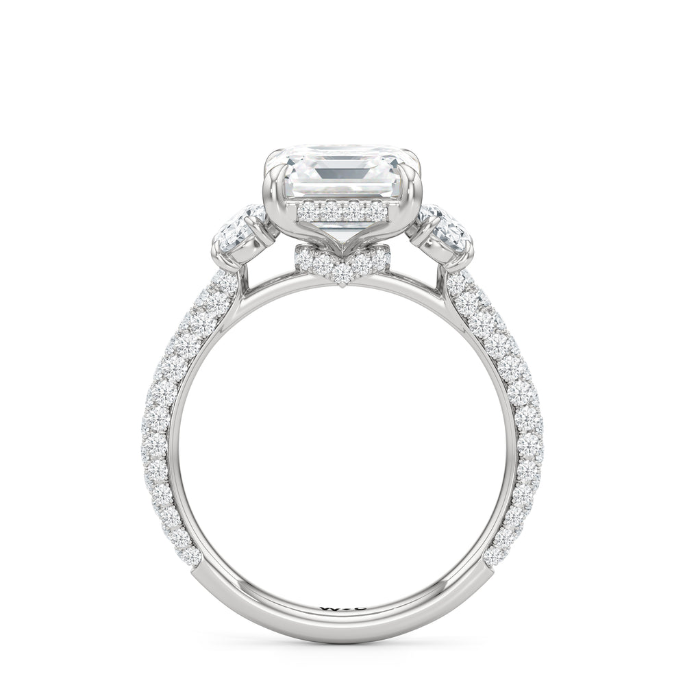The Belle Three Stone Engagement Ring with Asscher Cut Diamond in 14KT Platinum view 2

