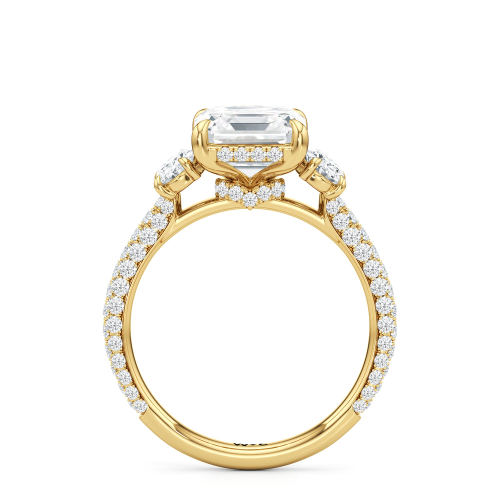 The Belle Three Stone Engagement Ring with Asscher Cut Diamond in 14KT Yellow Gold view 2
