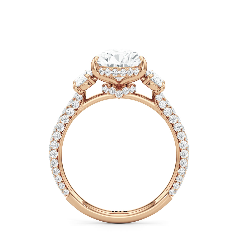 The Belle Three Stone Engagement Ring with Pear Cut Diamond in 14KT Rose Gold view 2
