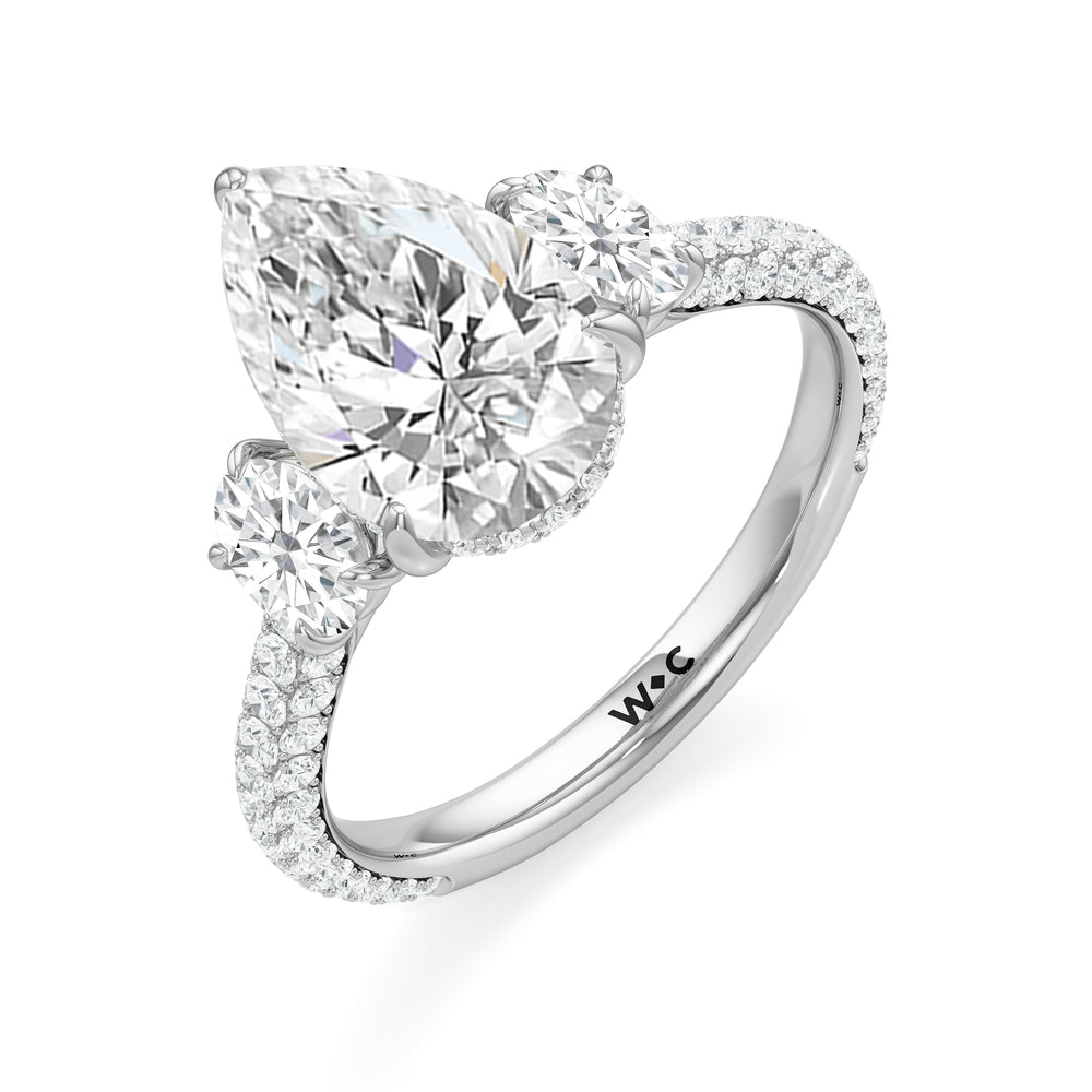 The Belle Three Stone Engagement Ring with Pear Cut Diamond in 14KT Platinum view 3
