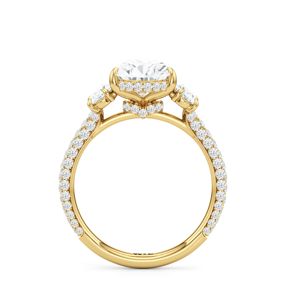 The Belle Three Stone Engagement Ring with Pear Cut Diamond in 14KT Yellow Gold view 2
