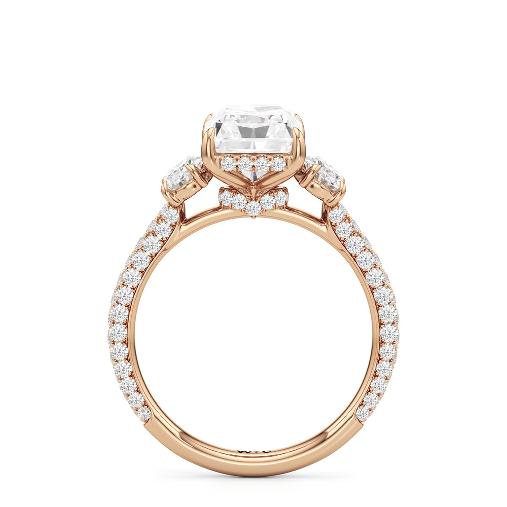 The Belle Three Stone Engagement Ring with Radiant Cut Diamond in 14KT Rose Gold view 2
