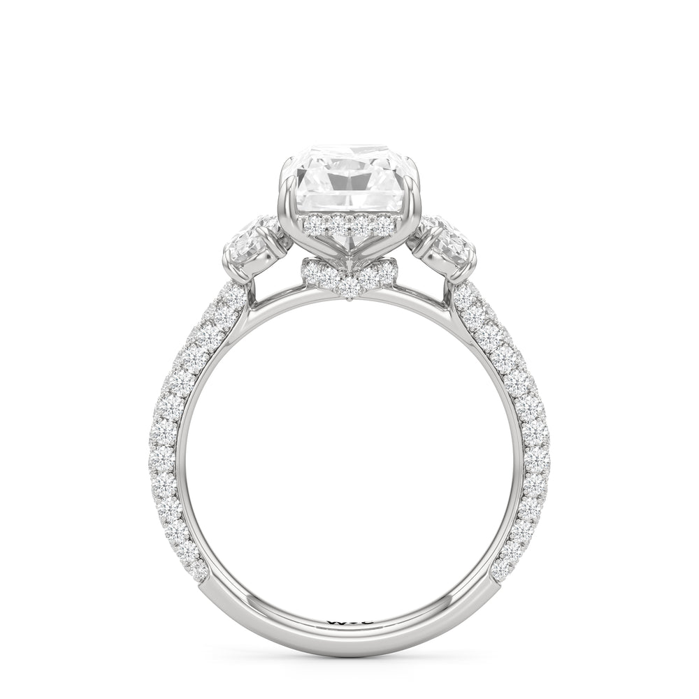 The Belle Three Stone Engagement Ring with Radiant Cut Diamond in 14KT Platinum view 2
