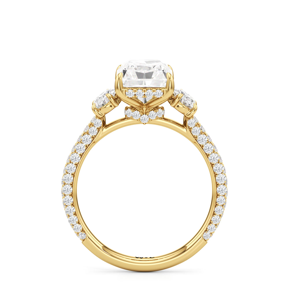 The Belle Three Stone Engagement Ring with Radiant Cut Diamond in 14KT Yellow Gold view 2
