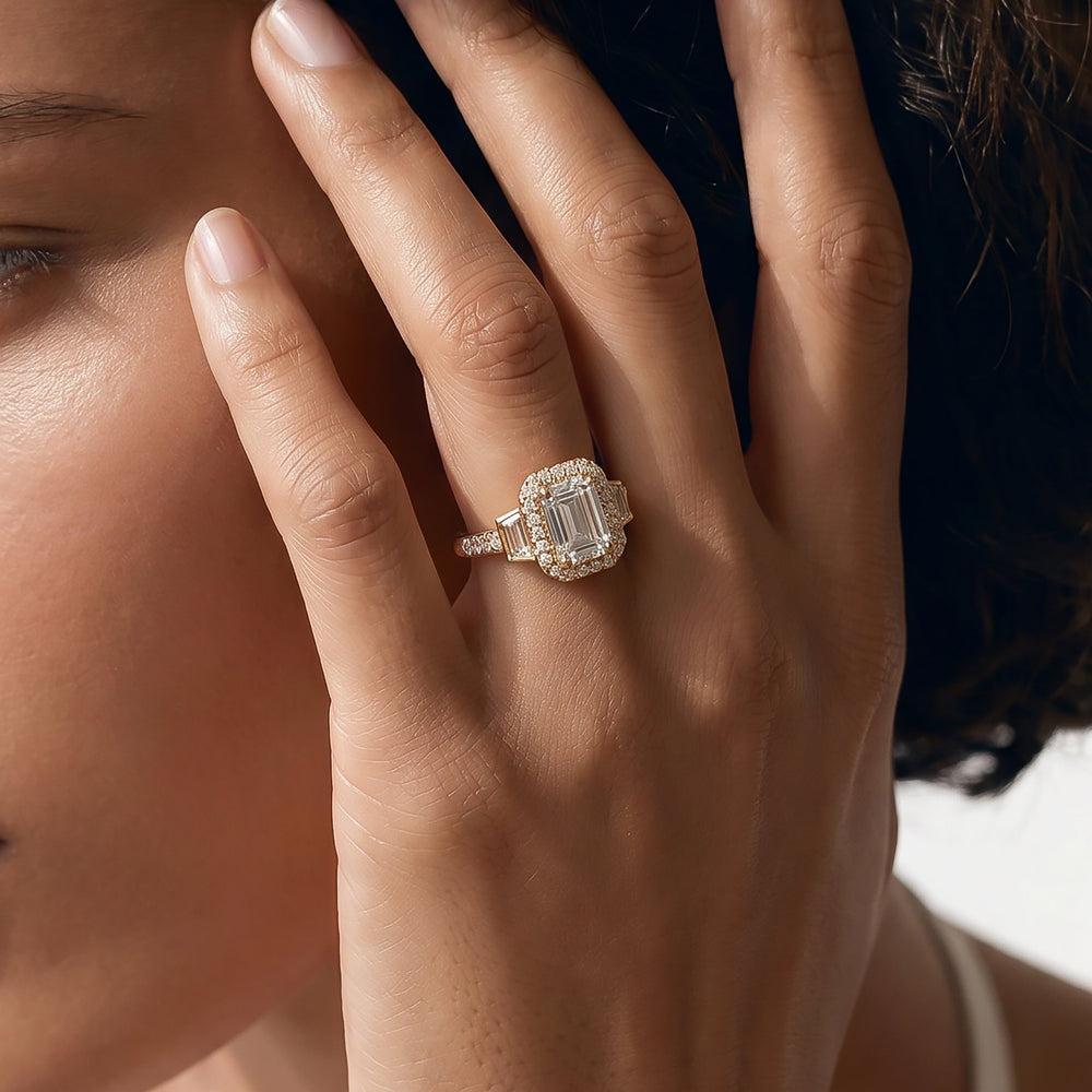 The Steinman Ring with Emerald Cut Diamond in 14KT Rose Gold view 3
